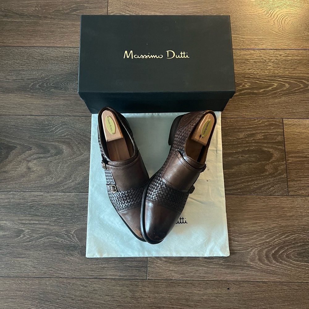 Massimo Dutti woven leather monkstraps Oxfords in brown